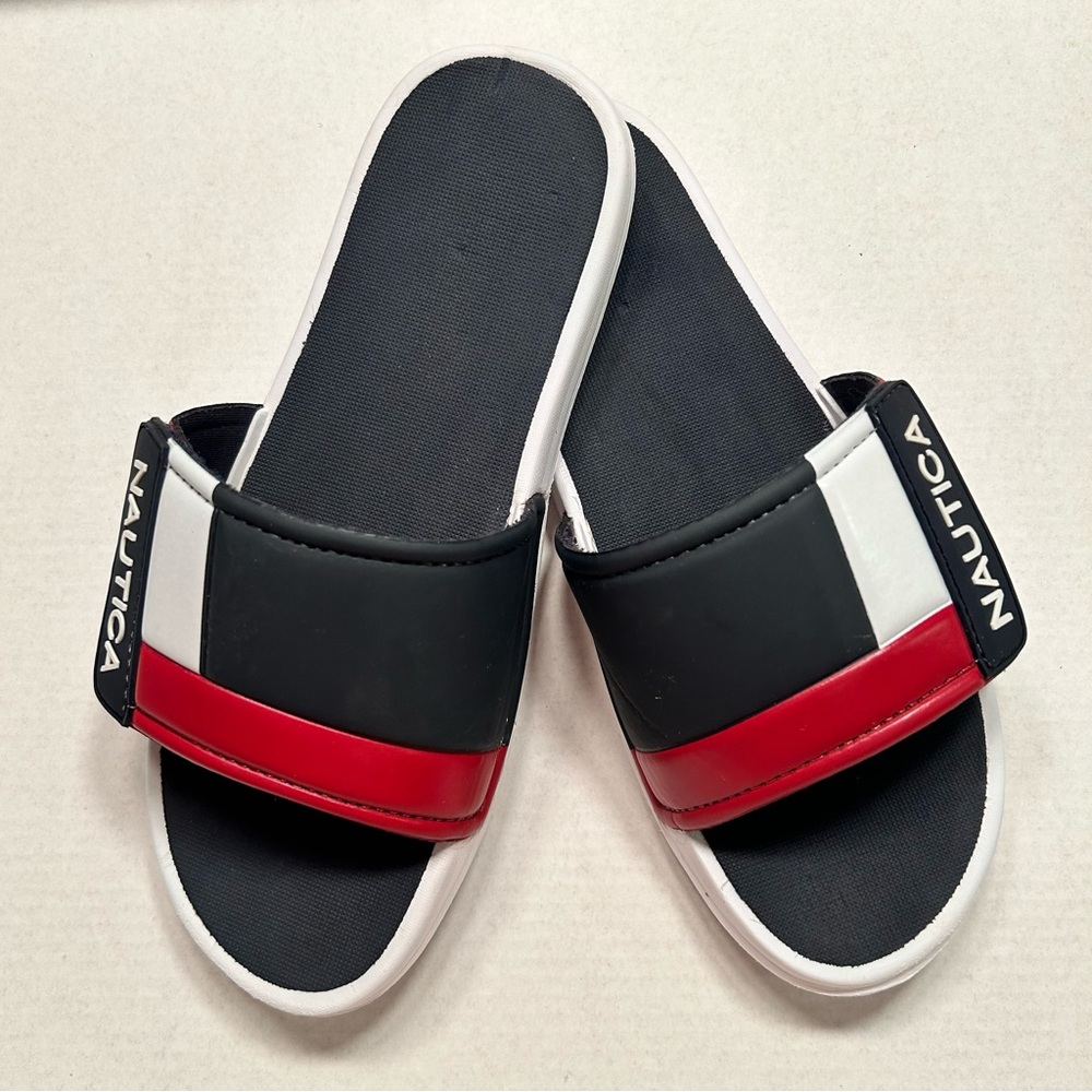 Nautica Color Block Logo Navy/Red/White Slide Sandals Unisex Youth Size 5M